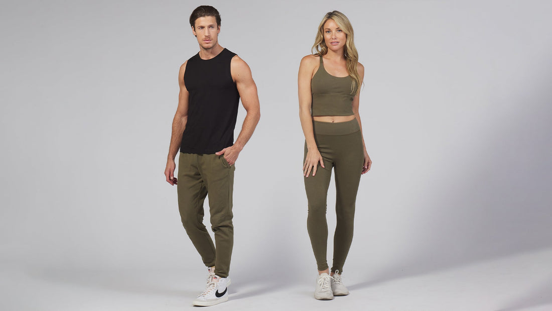 Sustainable Style in Olive Green: Allwear Bamboo Leggings and Allwear Organic Joggers